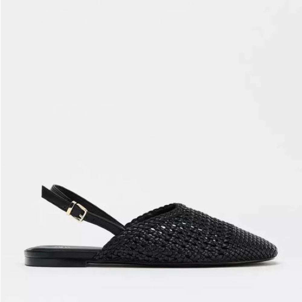 ZARA Woven Slingback Flats 9 Black NWT